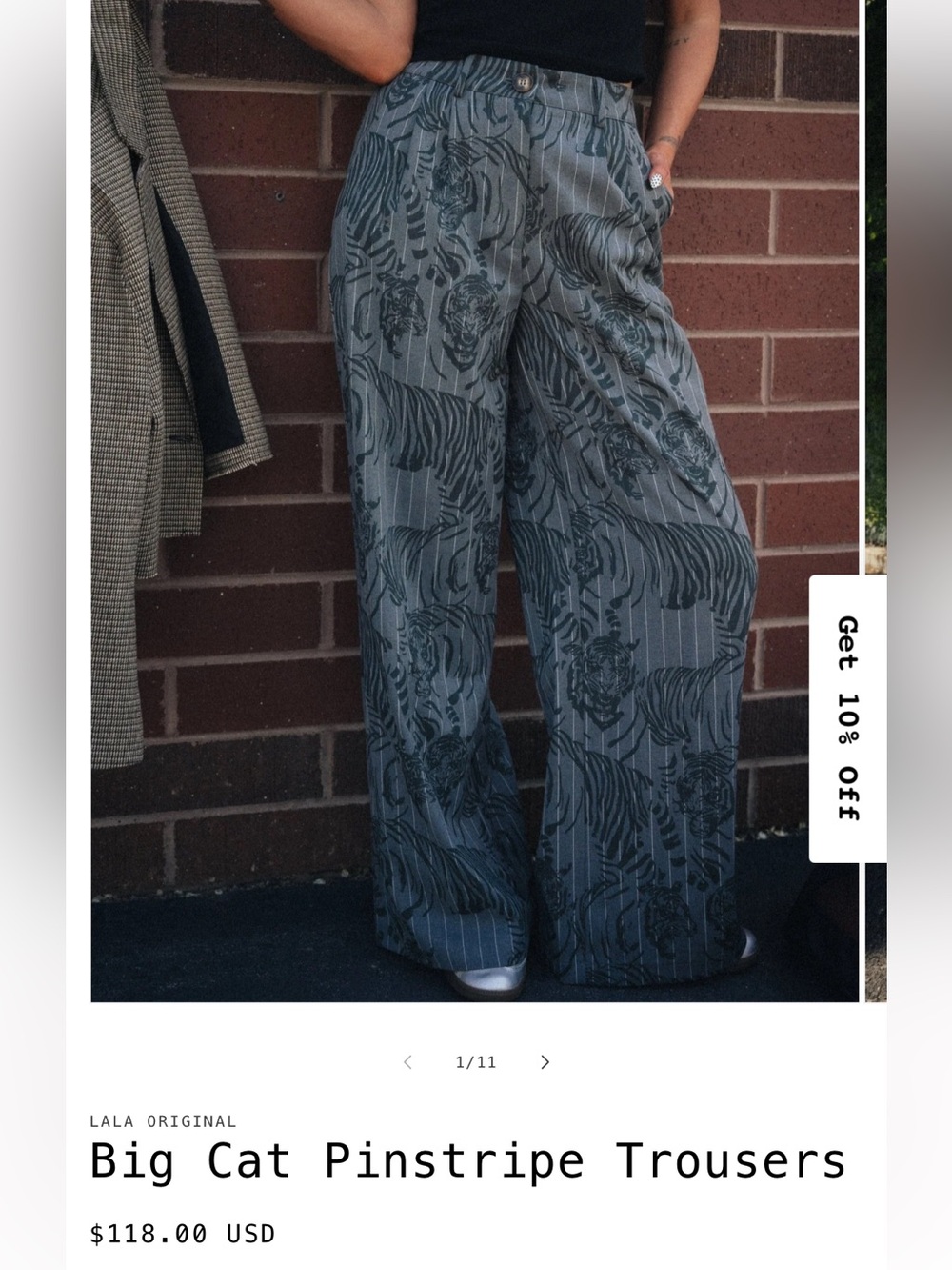 Big cat pinstripe Wide Leg Tiger-Print Pants - Gray
